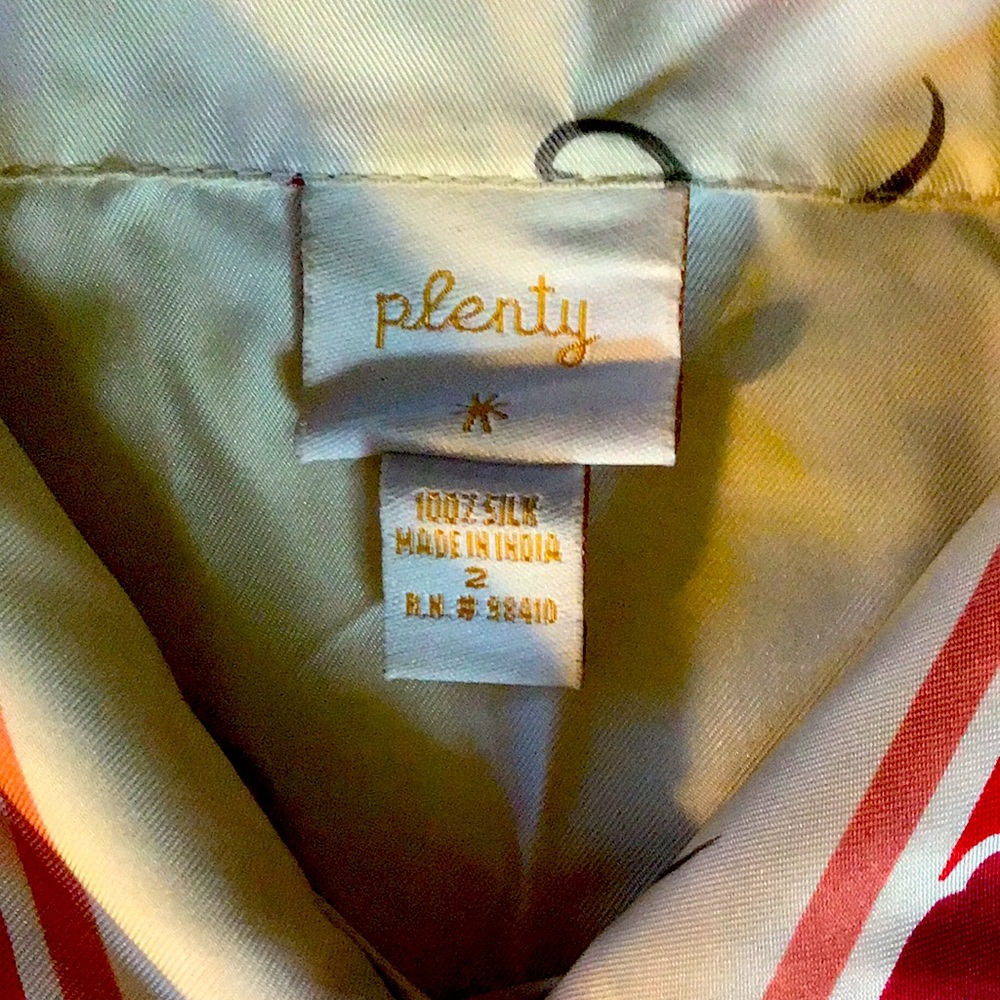 Plenty* Women's 100% Silk Floral
Collared Blouse Top, Tan/Coral - Size 2